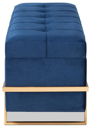Parker Glam and Luxe Navy Blue Velvet Upholstered and Gold Metal Finished...