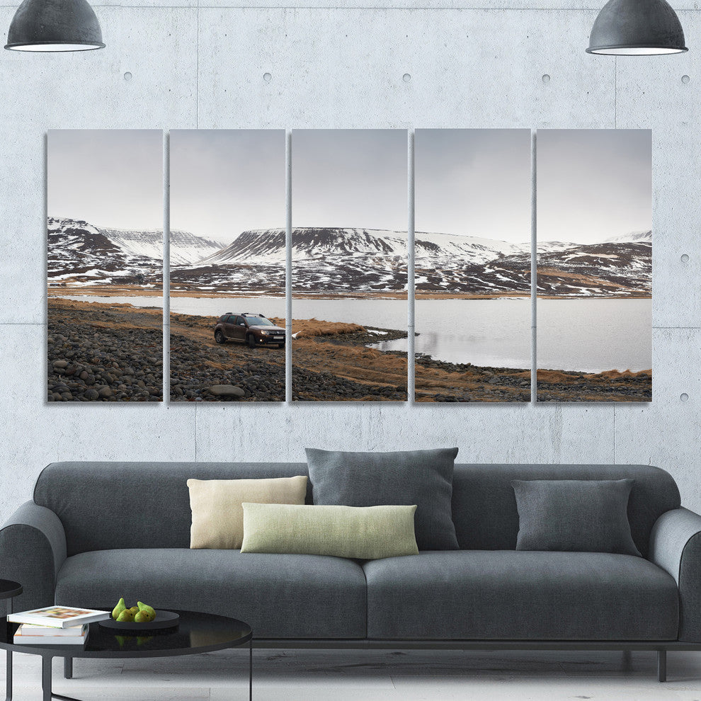 SUV Road Trip Adventure, Landscape Canvas Art Print, 60"x28", 5 Panels