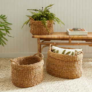 Sea Grass Oval Baskets With Cuffs, Set of 3