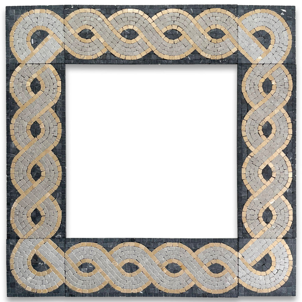 Marble Mosaic Border Listello Accent Tile Wave Nero 4x12 Tumbled, 1 piece