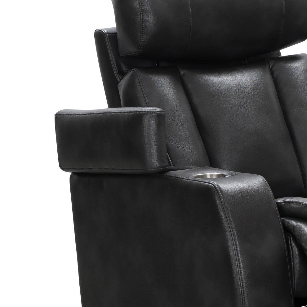 Marley Leather Power Reclining Console Loveseat, Power Headrest, Black
