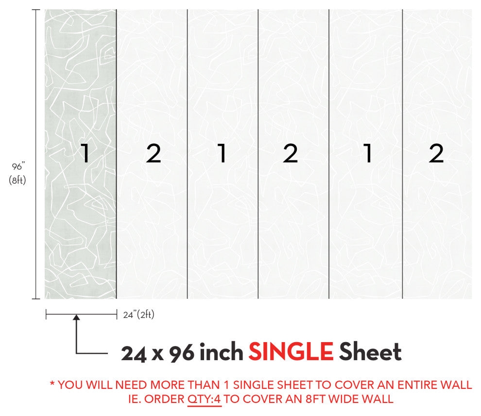 Entangled Lines Textured Look Vinyl Peel and Stick Mural, Sage, 24"x96", Single