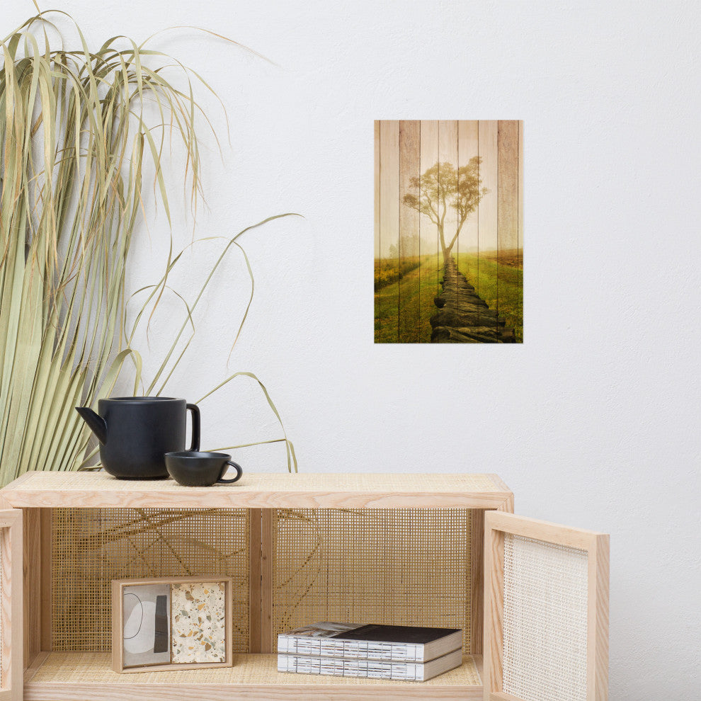 Faux Wood Calming Morning Landscape Photo Unframed Wall Art Prints, 12" X 18"
