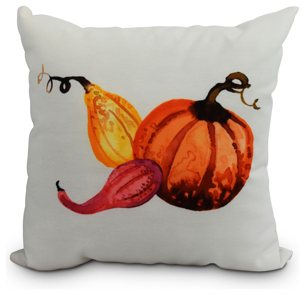 Gourd Pile Cream Fall Print Outdoor Decorative Throw Pillow, 18"