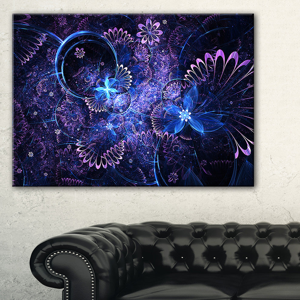 "Dark Blue and Pink Fractal Flowers" Floral Wall Art Canvas, 40"x30"