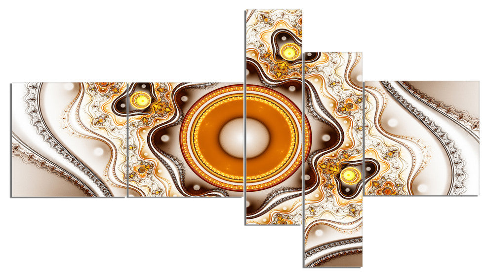 Fractal Circles and Wavy Curves, Abstract Canvas Art Print, 60"x32", 5 panels