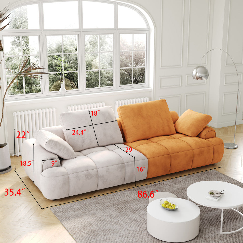 86" Large-Sized Modern Sofa with High-End Suede Fabric