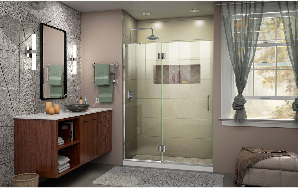 Unidoor-x 53" Shower Door, Chrome, Right-wall Bracket