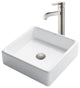 Elavo Square Ceramic Vessel Sink, Bathroom Ramus Faucet, PU Drain, Nickel