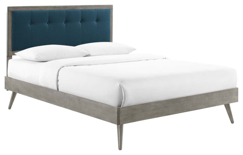 Willow King Wood Platform Bed With Splayed Legs Gray Azure