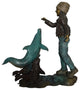 Girl feeding a dolphin and seals bronze fountain -  Size: 28"L x 17"W x 37"H.