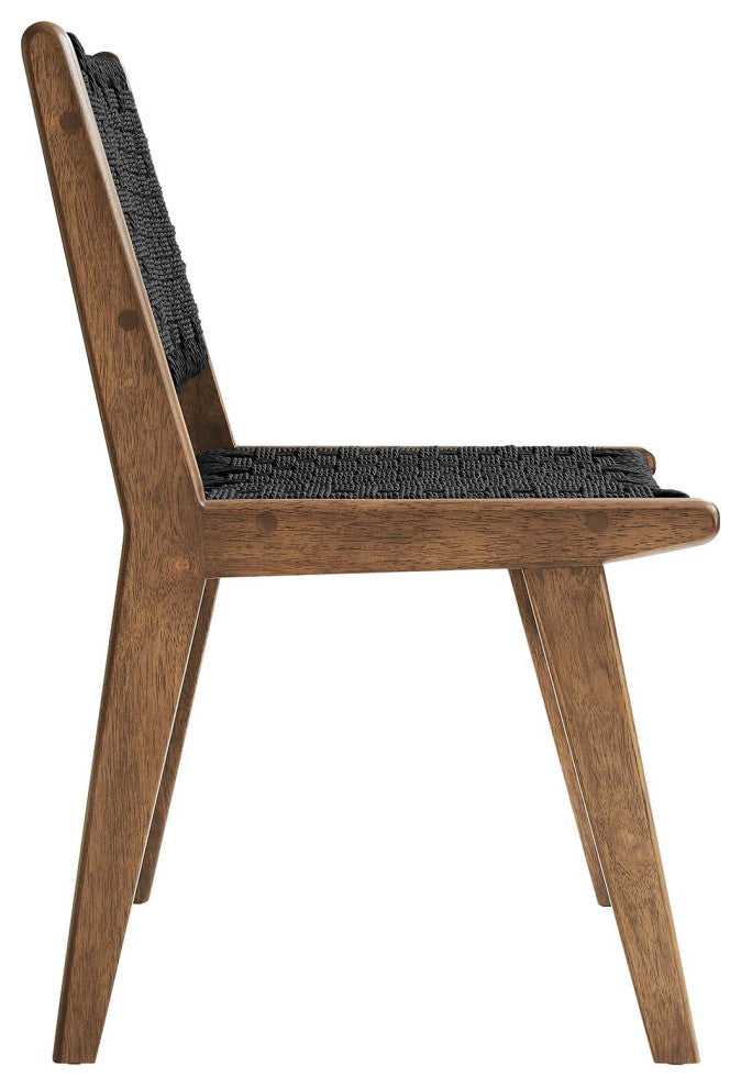 Saoirse Woven Rope Wood Dining Side Chair, Set of 2, Walnutt Black
