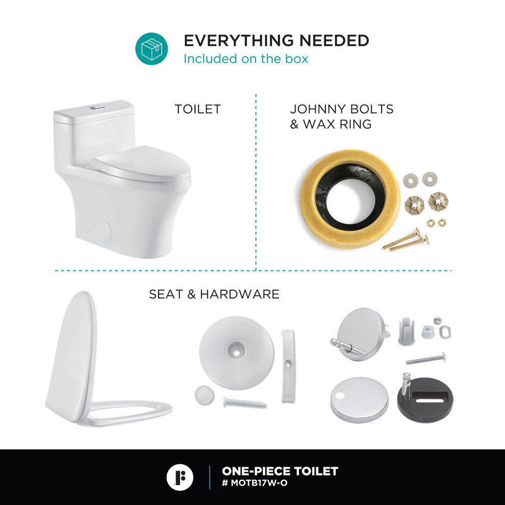 Fine Fixtures Dual-Flush Elongated One-Piece Toilet, White