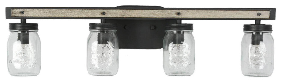 LNC Farmhouse  4-Light Black Bathroom Vanity Light With Mason Jar Glass