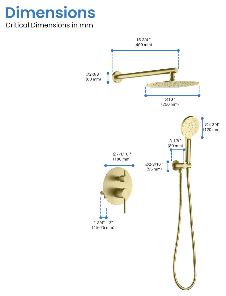 Circular Pressure 2-Function Shower System, Rough-In Valve, Brushed Gold