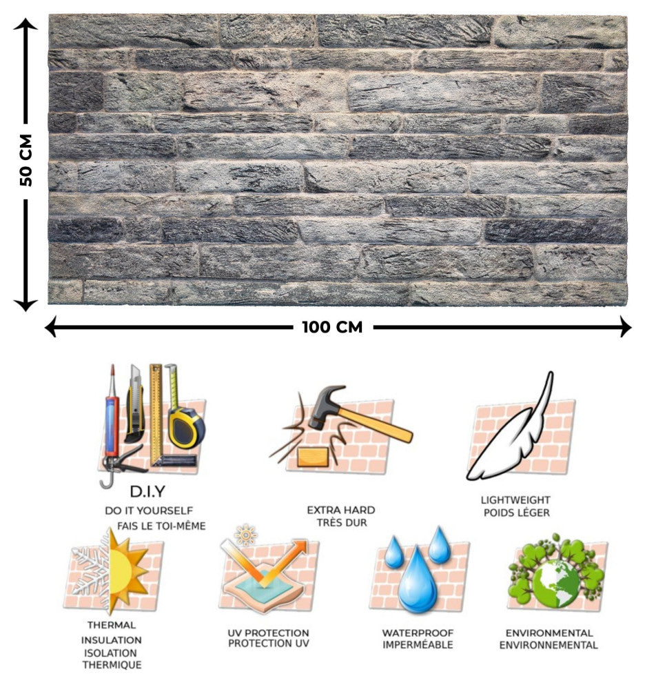 Faux Brick 3D Wall Panels, Light Gray, Set of 10, Covers 53 sq ft
