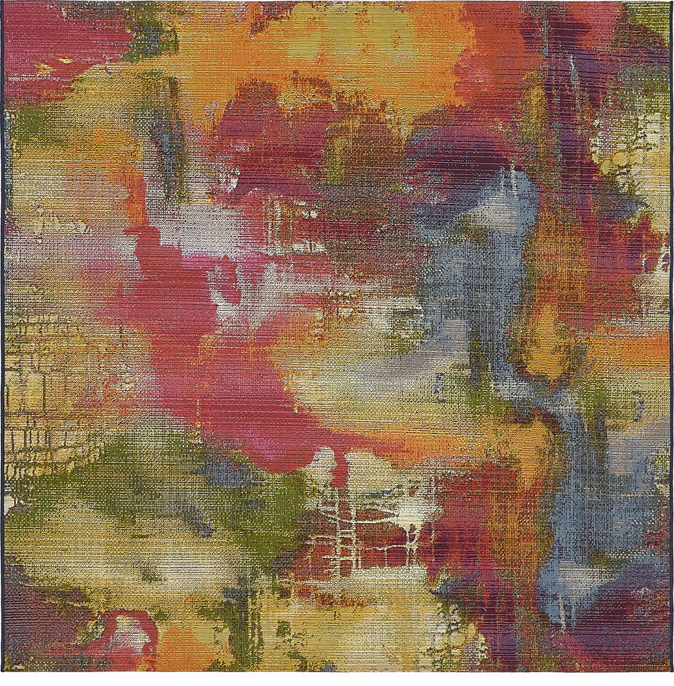 Unique Loom Multicolored Azera Outdoor 6' 0 x 6' 0 Square Rug
