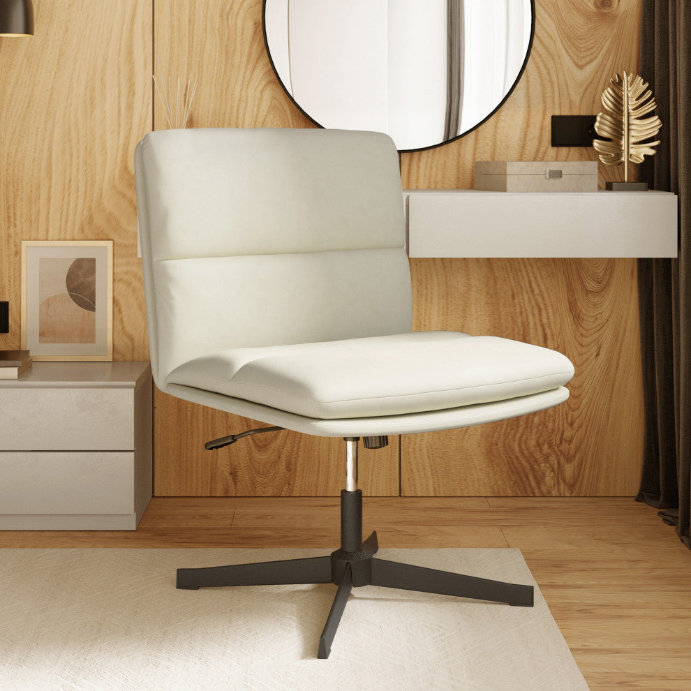 Swivel PU Leather Office Chair with Height Adjustment and Tilt Function, Beige