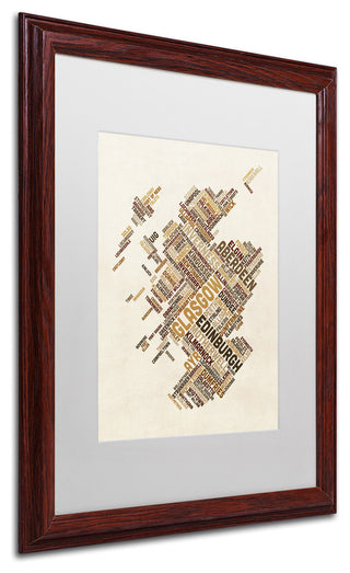Michael Tompsett 'Scotland Text Map 4' Matted Framed Art, White Mat, 20"x16"