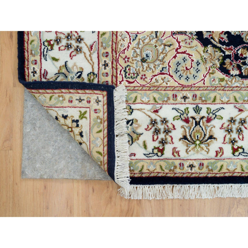 Blue, 250 KPSI, Natural Wool, Hand Knotted, Nain Design Square Rug, 6'3"x6'