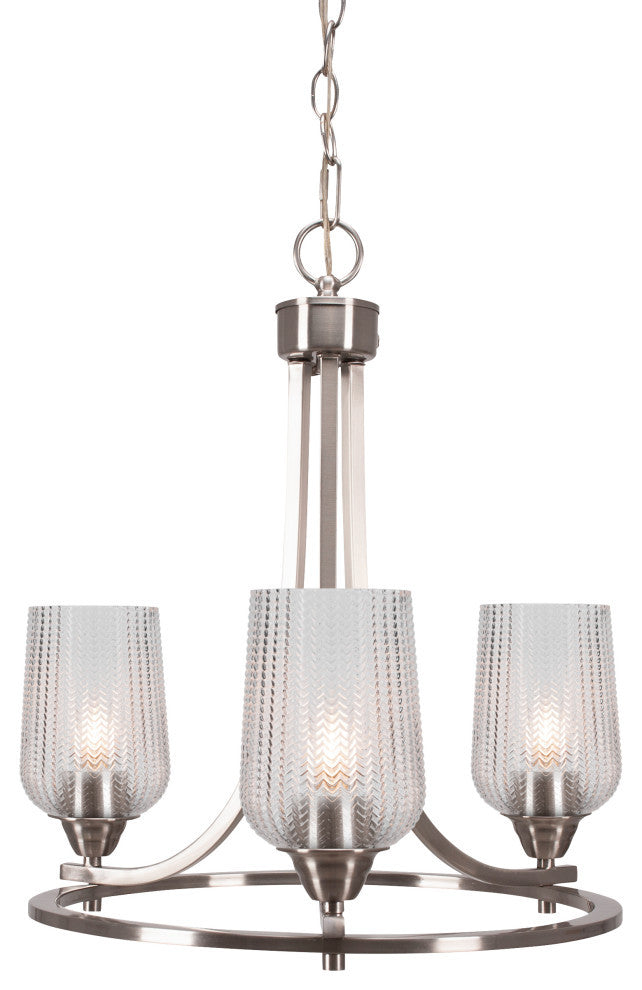 Paramount Uplight 3-Light Chandelier, Brushed Nickel, 5" Clear Textured Glass