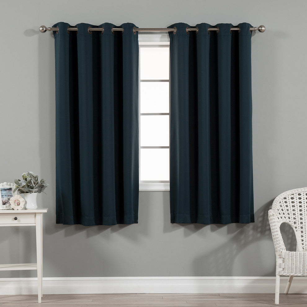 Solid Grommet Top Thermal Insulated Blackout Curtains, Navy, 63"