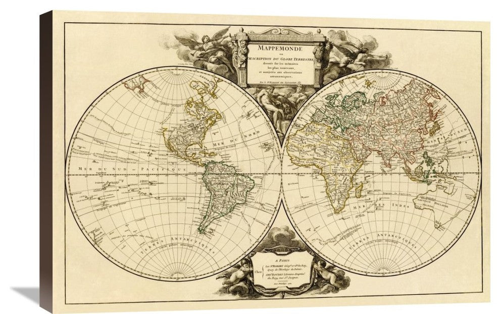 "Mappemonde, 1752" Stretched Canvas Giclee by Didier Robert de Vaugondy, 30"x20"
