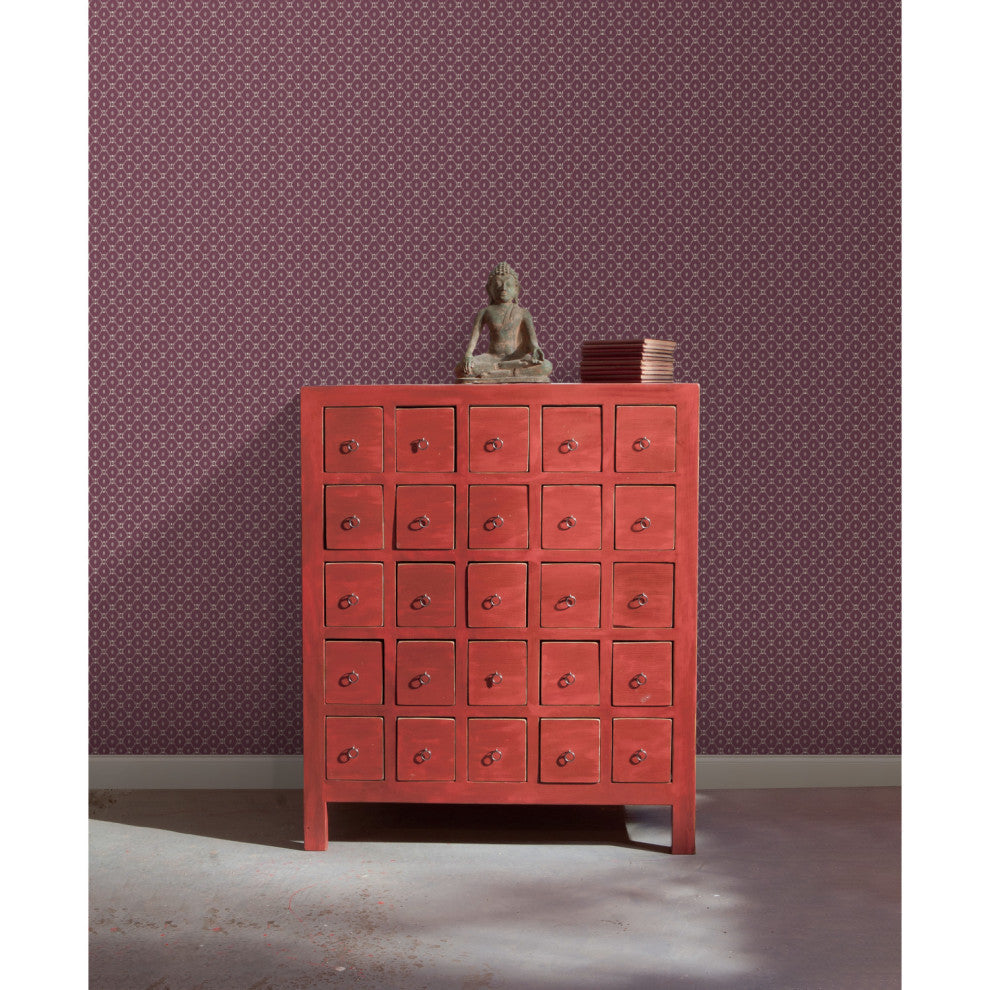 Fretwork Wallpaper, Aubergine