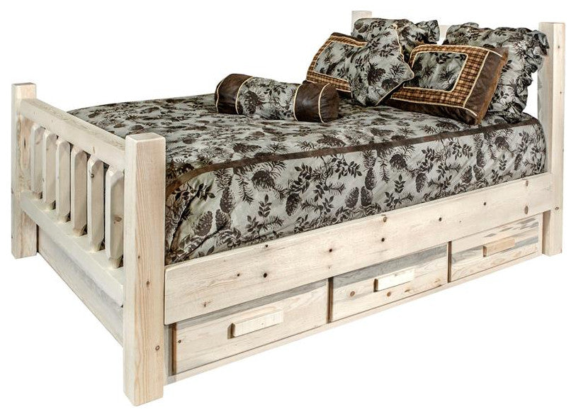Homestead Collection Twin Bed With Storage, Clear Lacquer Finish