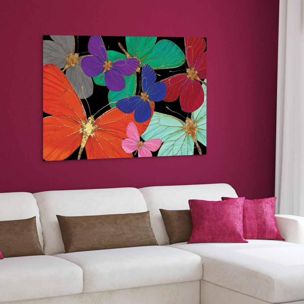 Colorful Butterflies Wall Art Unframed Free Floating Tempered Glass