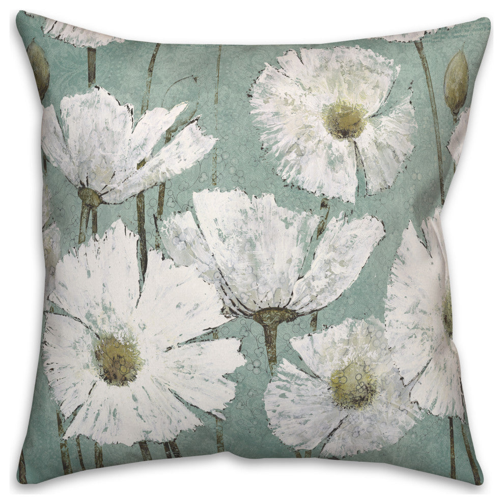 Textured White Florals 18x18 Spun Poly Pillow
