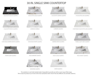 Nashville 30" Single Sink Bath Vanity, White 2" Venatino Quartz