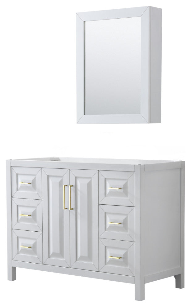 48" Single Bathroom Vanity, White, No Countertop, Medicine Cabinet, Gold Trim