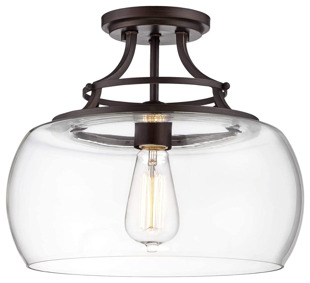 Farmhouse Rust Ceiling Light Glass Semi Flush Mount Fixture