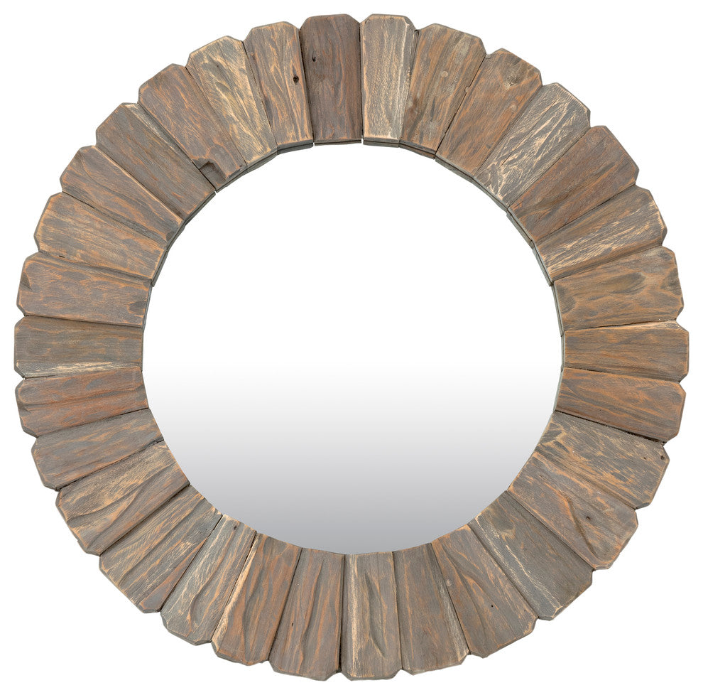 East at Main Salix Brown Round Teakwood Mirror