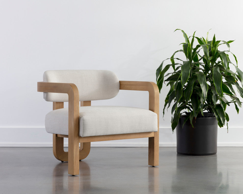 Madrone Lounge Chair, Rustic Oak, Heather Ivory Tweed