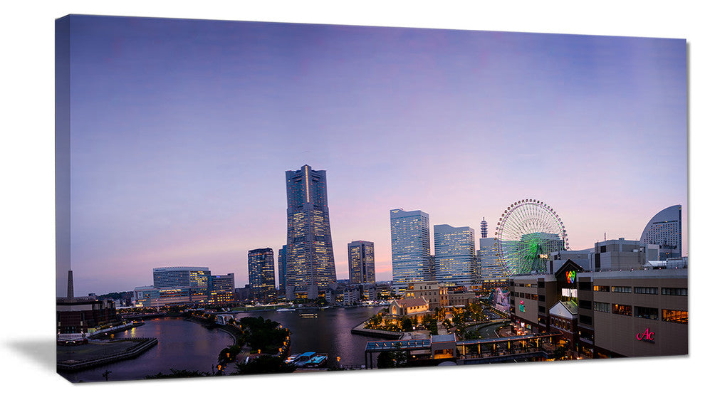 Minato Mirai Yokohama at Twilight, Cityscape Canvas Art Print, 40x20