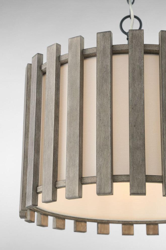 Inland Single-Light Transitional Slatted Wood Drum Pendant