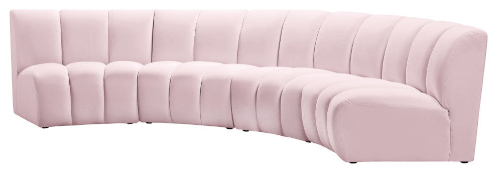 Infinity Channel Tufted Velvet Modular Chair, Pink, 4 Piece
