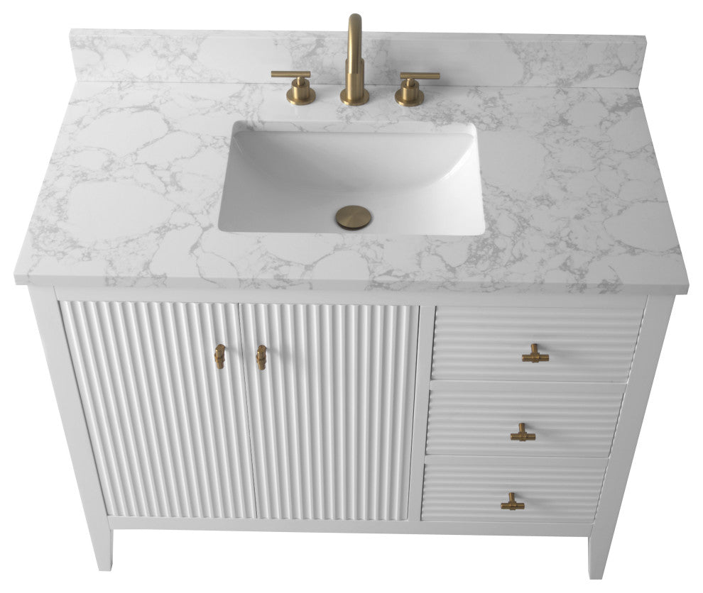Vanity Art Freestanding Vanity, White, 42", Single Sink, Golden Brushed