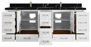 Aberdeen 84 Double Sink Bath Vanity in White 2" Calacatta Black