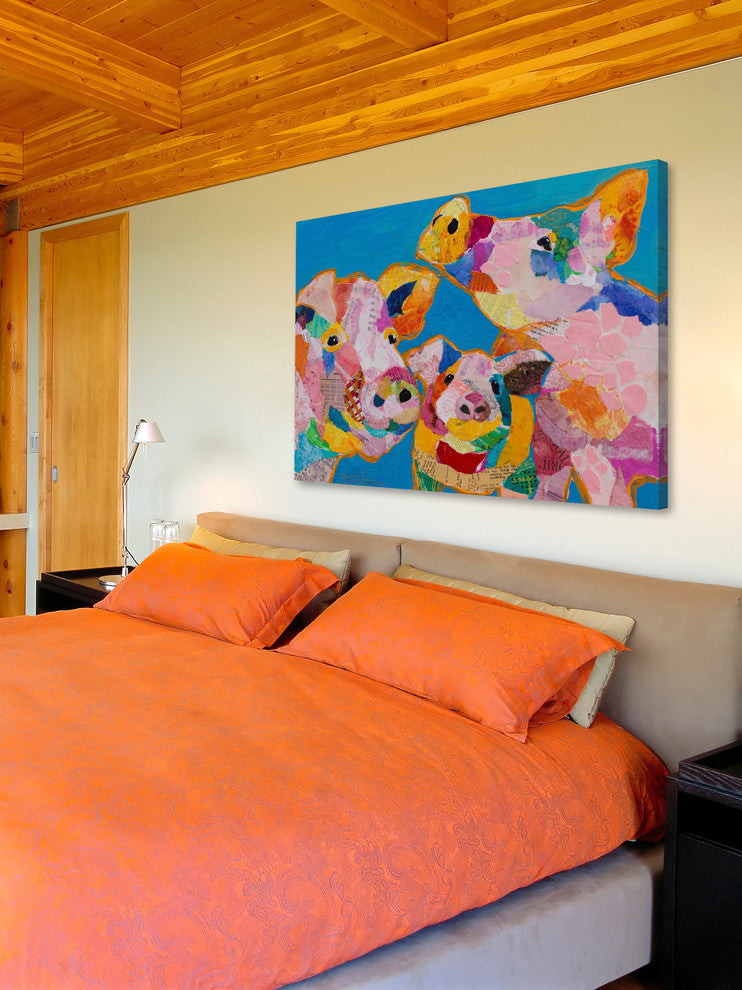 "Trois Cochons" Painting Print on Wrapped Canvas, 45x30