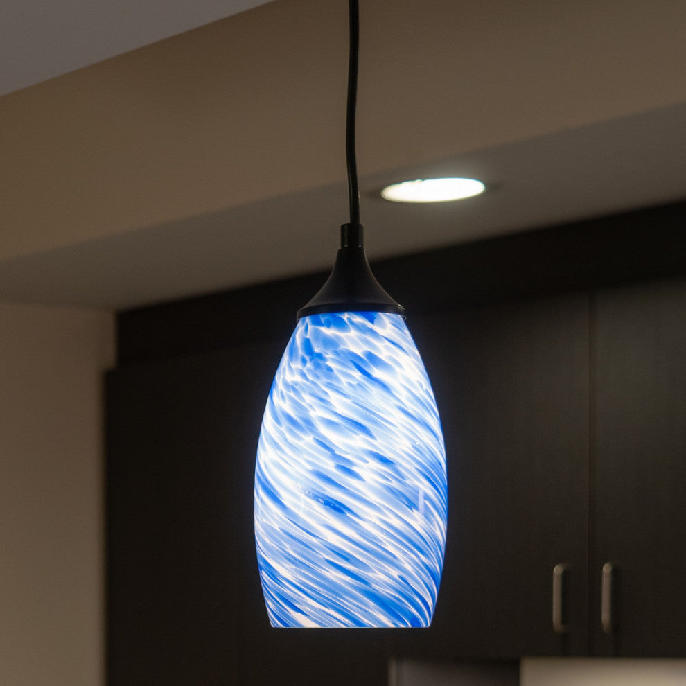 Milano 4.75" Mini Pendant Azzura Glass Matte Black