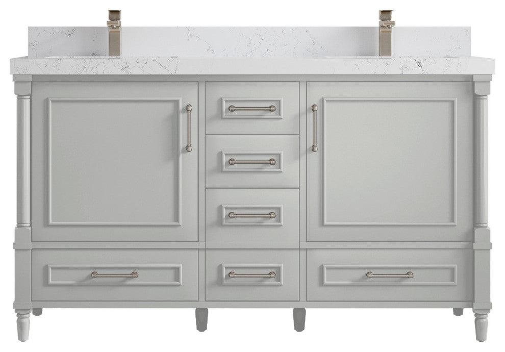 Aberdeen 60 Double Bathroom Vanity in Coventry Gray 2" Empira Quartz
