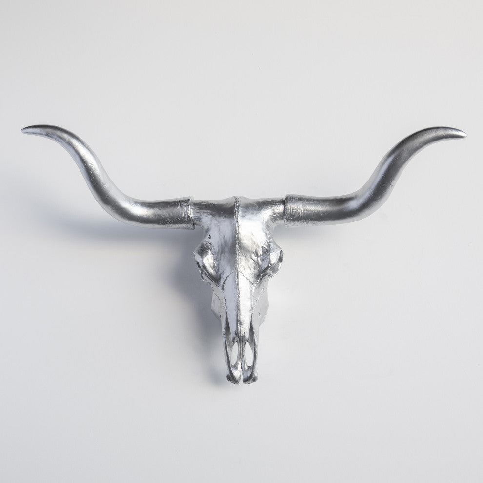 Large Faux Skull Texas Longhorn, Silver