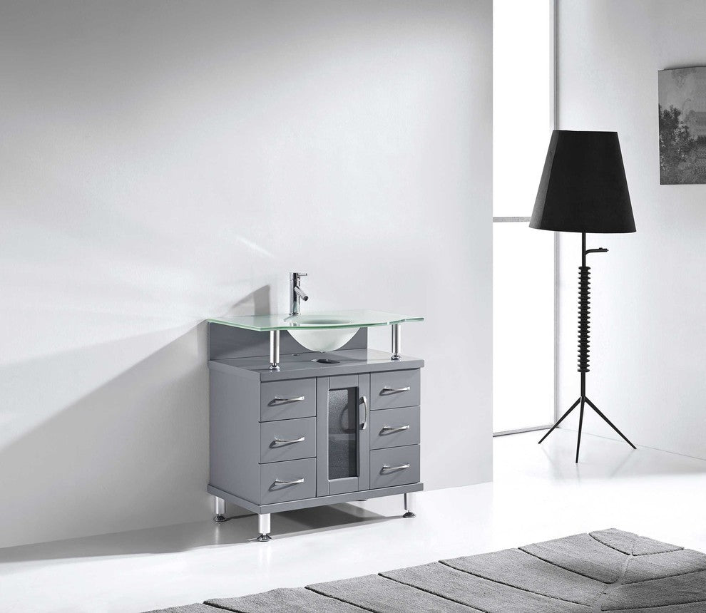 Vincente 32" Single Bathroom Vanity Set Gray, Frosted Tempered Glass Top