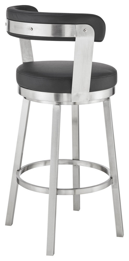 Benzara BM283293 Bar Height Swivel Stool, Steel Legs, Vegan Faux Leather, Black