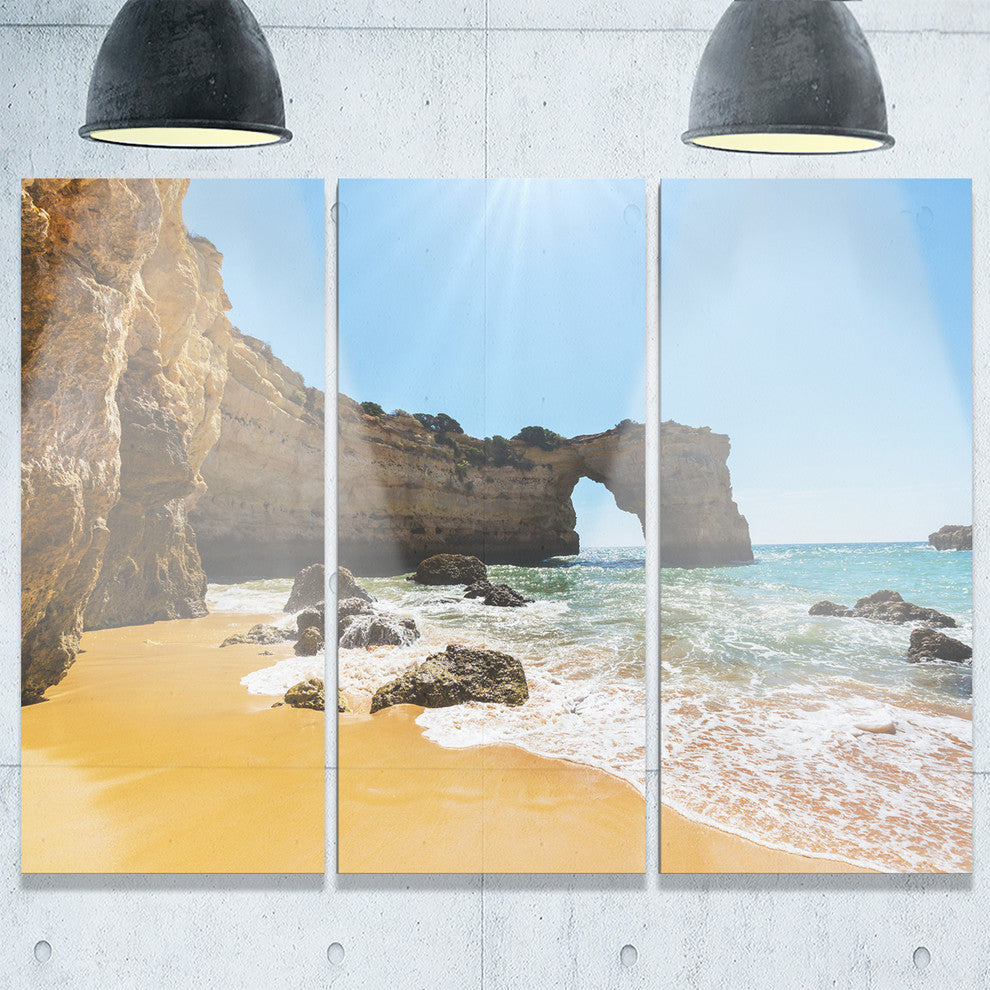 "Wide Portugal Beach With White Waters" Beach Metal Wall Art, 3 Panels, 36"x28"