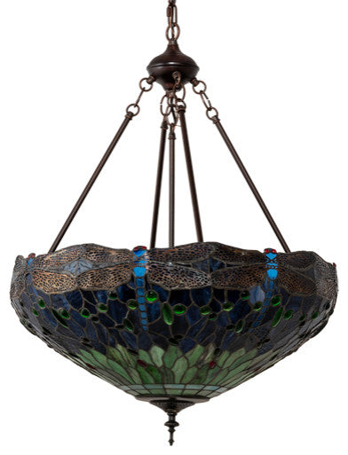 Meyda Lighting 232781 22" Wide Tiffany Hanginghead Dragonfly Inverted Pendant