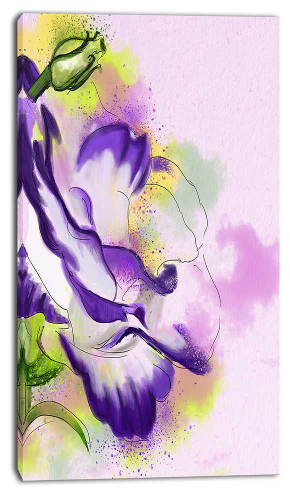 Abstract Blue Flower Watercolor, Floral Canvas Art Print, 16"x32"